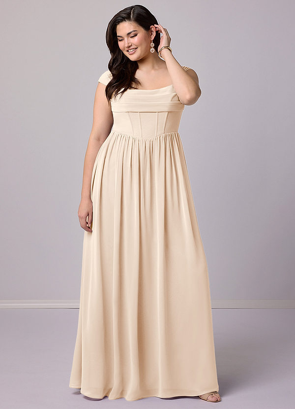 Barbie ♥ Azazie Bridesmaid Dresses White Alabaster A-Line Corset Chiffon Dress image1