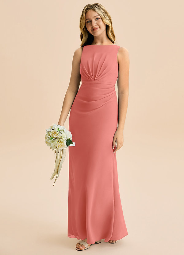 Azazie Floris Junior Robe Trapèze en Mousseline de soie Plissée Rose Saumon image1