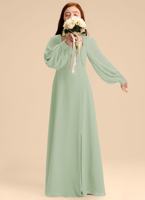 Azazie Bondi Junior Abito A-Line in Chiffon Blusa Verde Salvia image1
