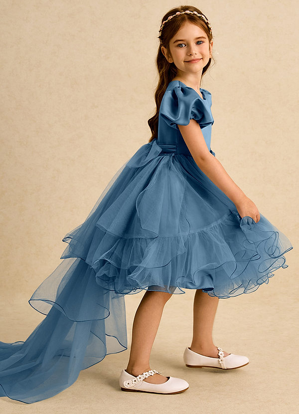 Azazie Cocoa Vestidos de Niña de Flores Vestido de Bermudas de Tul de Princesa con Plisado image1