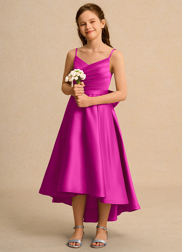 Azazie Sweets Girl Vestidos de Niña de Flores Vestido de Fucsia de Satin Mate de Corte En A con Plisado image1