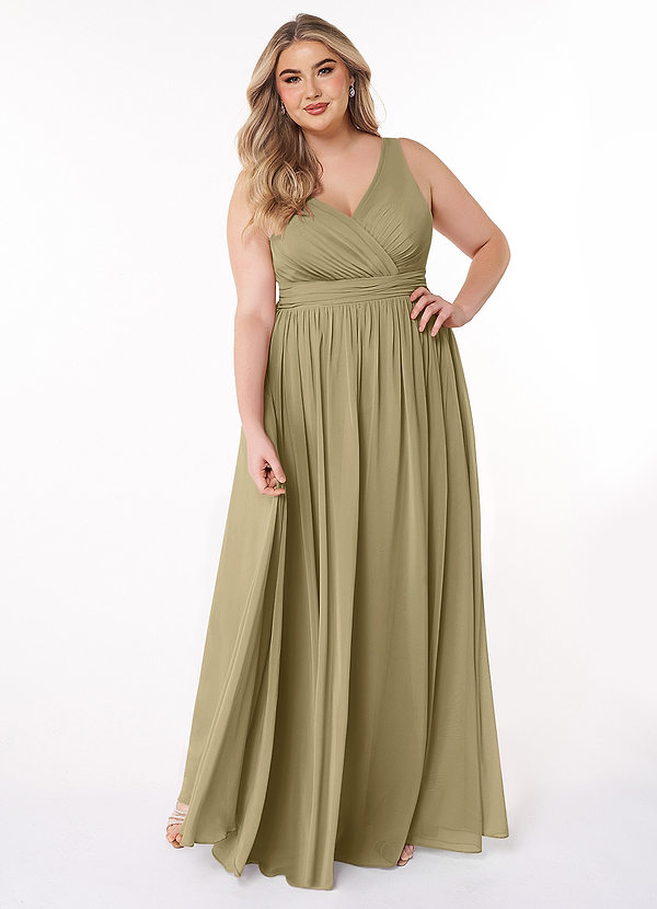 Azazie Kora Bridesmaid Dresses Moss Green A-Line Pleated Chiffon Dress image1