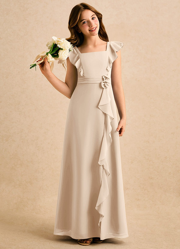 Azazie Soso Girls Formal Sukienki dla dziewczynek sypiących kwiaty Linia A Pofałdowany Szyfon Długość podłogi Sukienka image1