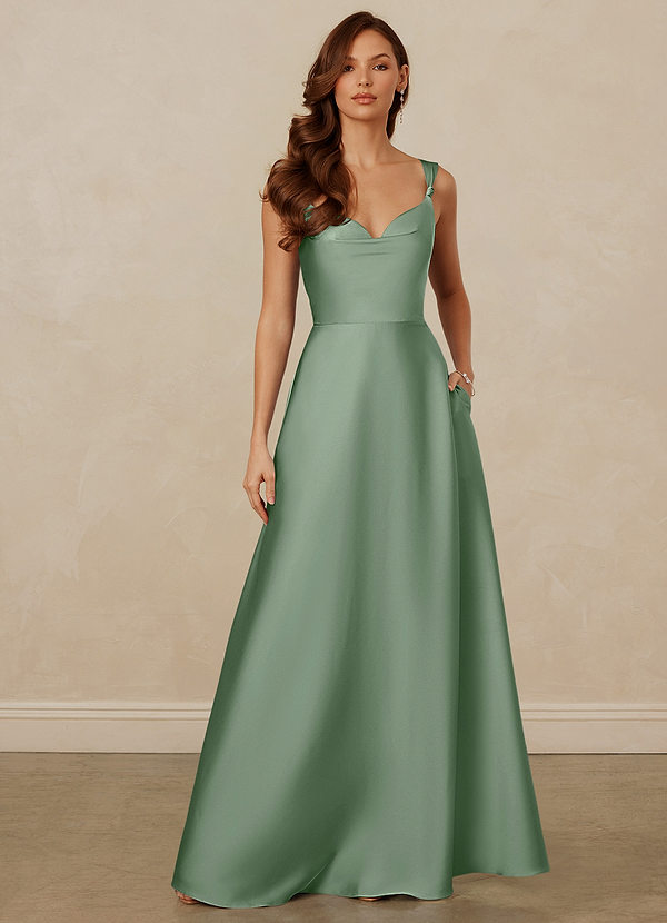 Christian Siriano Bridal for Azazie 1001 Brautjungfernkleider Wasserfall-Ausschnitt Stretch Satin A-Linie Kleid image1