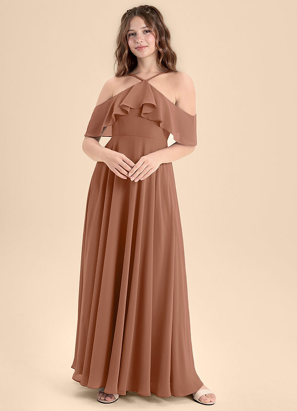 Azazie Tessabelle Junior Vestido de Bronceador de Gasa de Corte En A con Vestidos sin tirantes image1