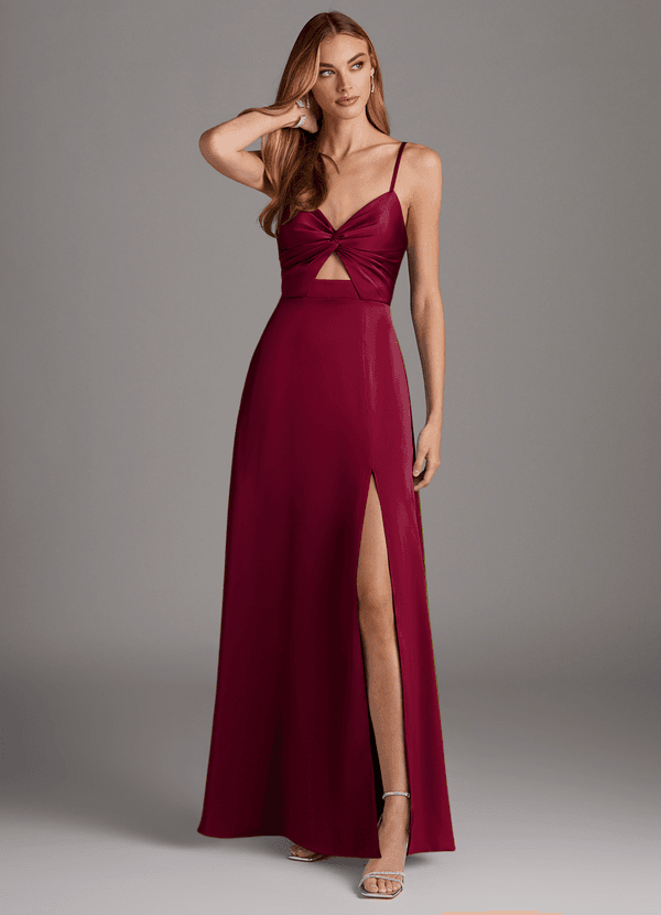 Azazie Jenna Brudepigekjoler En streg Plisseret Stræk satin Gulv-længde Kjole image1