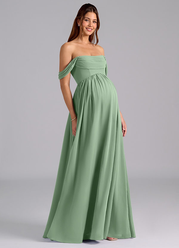 Azazie Saige Maternity Bridesmaid Dresses A-Line Pleated Chiffon Floor-Length Dress image1