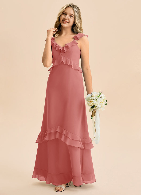 Azazie Tavie Junior Vestido de Rosa Antigua de Gasa de Corte en A con Volante image1