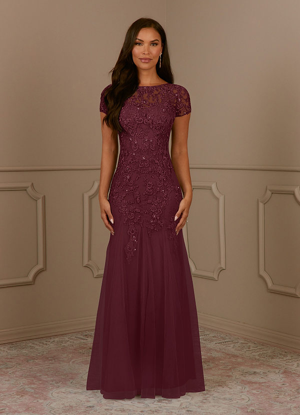 Azazie Laurie Mother of the Brides Dresses Cabernet Mermaid Scoop Sequins Tulle Dress image1