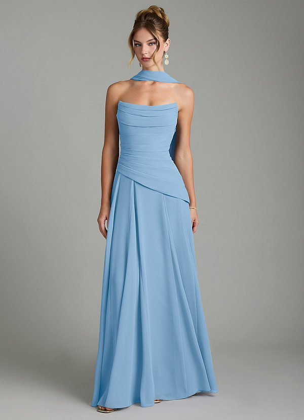 Azazie Gabriela Abiti da Damigella Abito A-Line in Chiffon Corsetto Azzurro Polvere image1