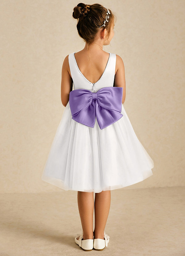 Azazie Seline Flower Girl Dresses Ivory Tahiti A-Line Bow Tulle Dress image1