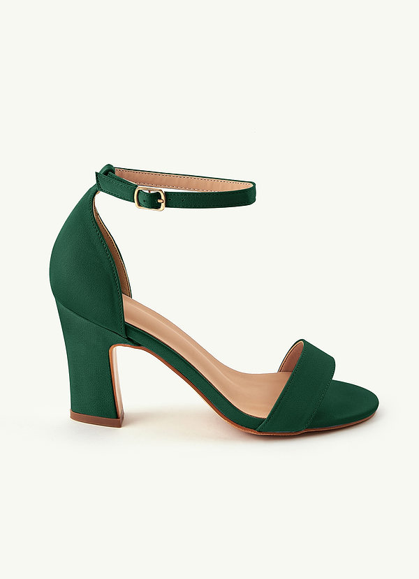 front Matching Color Stretch Satin One Strap Buckle Chunky Heel Sandals