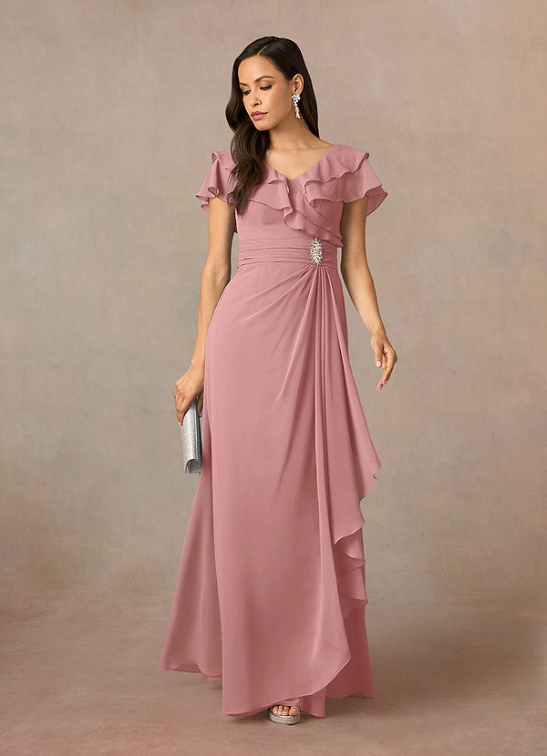 Azazie Snapdragon Vestidos para la madre de la novia Vestido Rosa Polvorienta de Gasa de Corte en A con Cuello en V image1