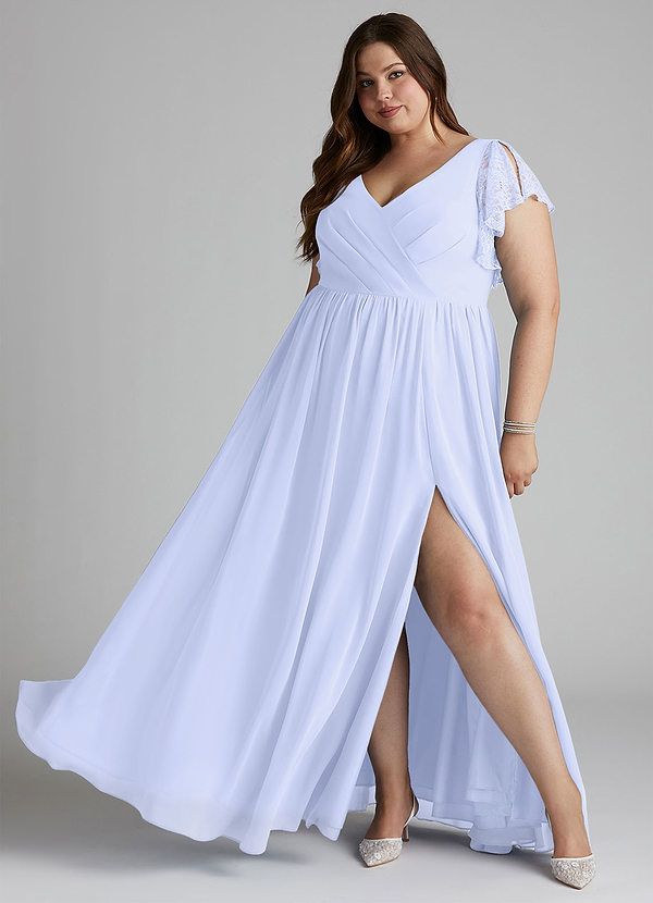 Azazie Zella Robes Demoiselle d'honneur Robe Trapèze en Mousseline de soie Dentelle Lavande image1
