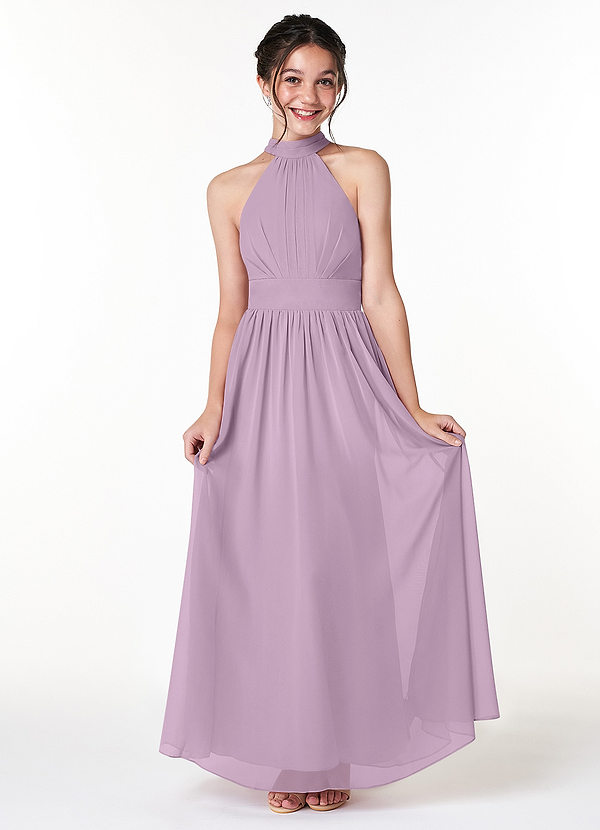 Azazie Iman Junior Linia A Pofałdowany Szyfon Długość podłogi Młodsza druhna Sukienka image1