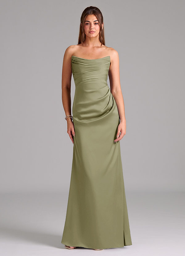 Azazie Lucille Bridesmaid Dresses Pistachio Mermaid Strapless Stretch Satin Convertible Dress image1