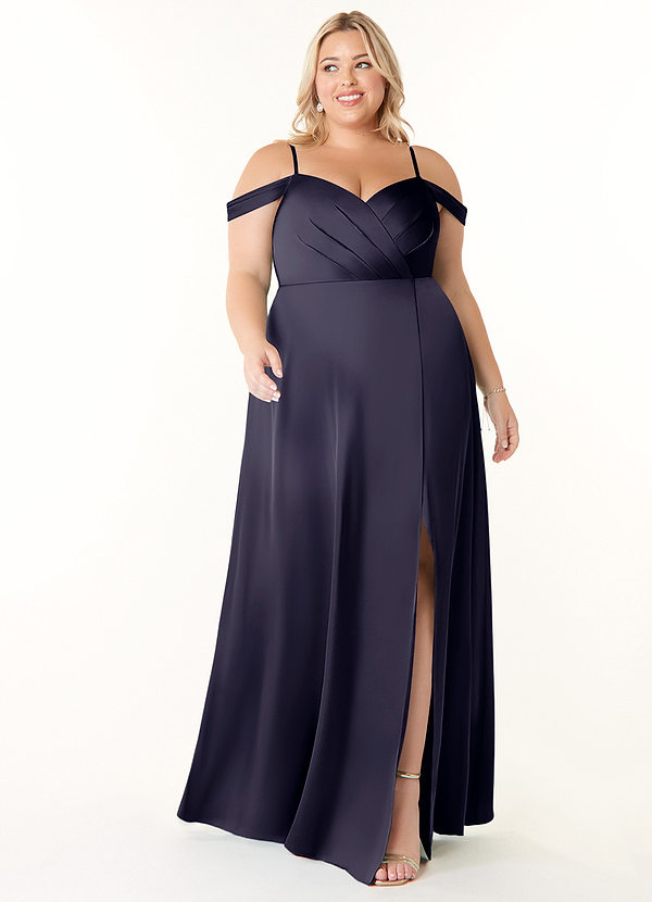 Azazie Ocean Bruidsmeisjes Jurken Stormy A-Line V-Neck Pleated Stretch Satin Dress image1