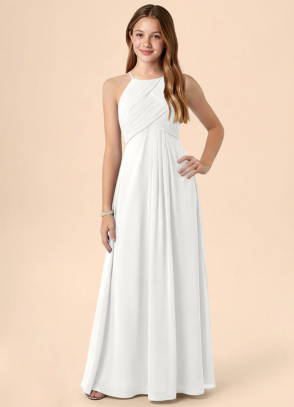 Azazie Ginny Junior Jurk van Chiffon met A-Lijn Geplooid Wit image1