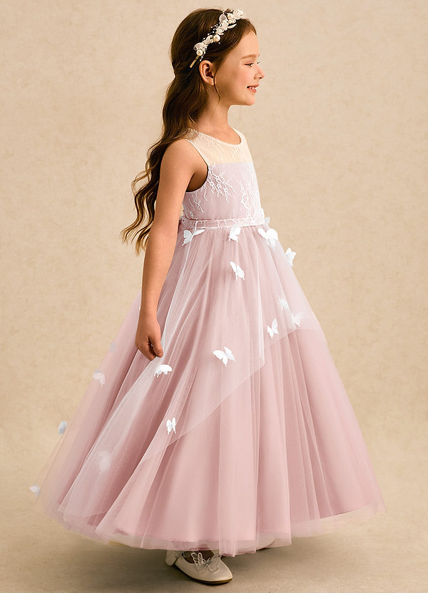 Azazie Mariposa Abiti da Damigella Bambina Abito Principessa in Tulle Pizzo Rosa Cipria image1