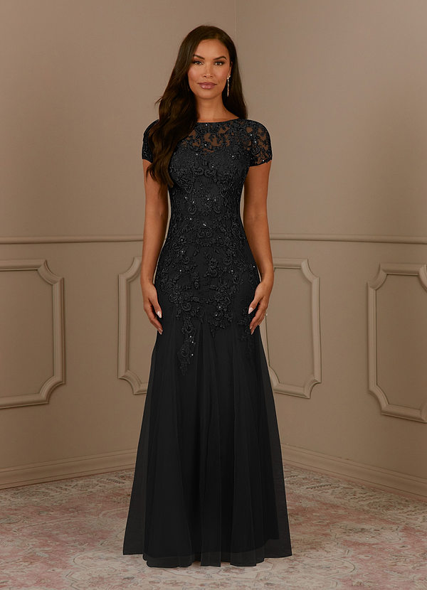 Azazie Laurie Mother of the Brides Dresses Black Mermaid Scoop Sequins Tulle Dress image1