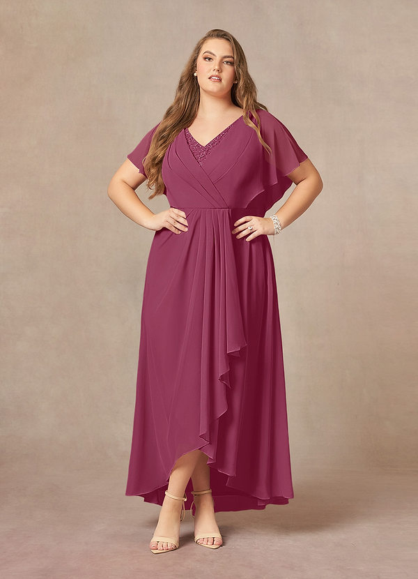 Azazie Eliza Mother of the Brides Dresses Mulberry A-Line V-Neck Pleated Chiffon Dress image1