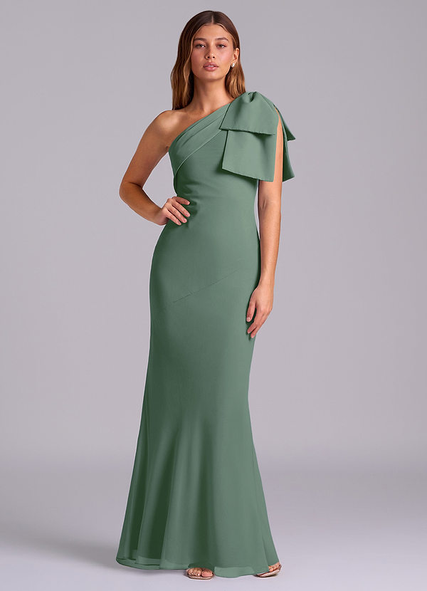 Azazie Yuanna Bridesmaid Dresses Eucalyptus Mermaid One Shoulder Chiffon Dress image1