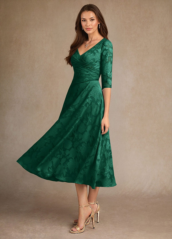 Azazie Durant Vestidos de Madre de la Novia Vestido de Esmeralda de Devorado Floral de Corte en A con Plisado image1