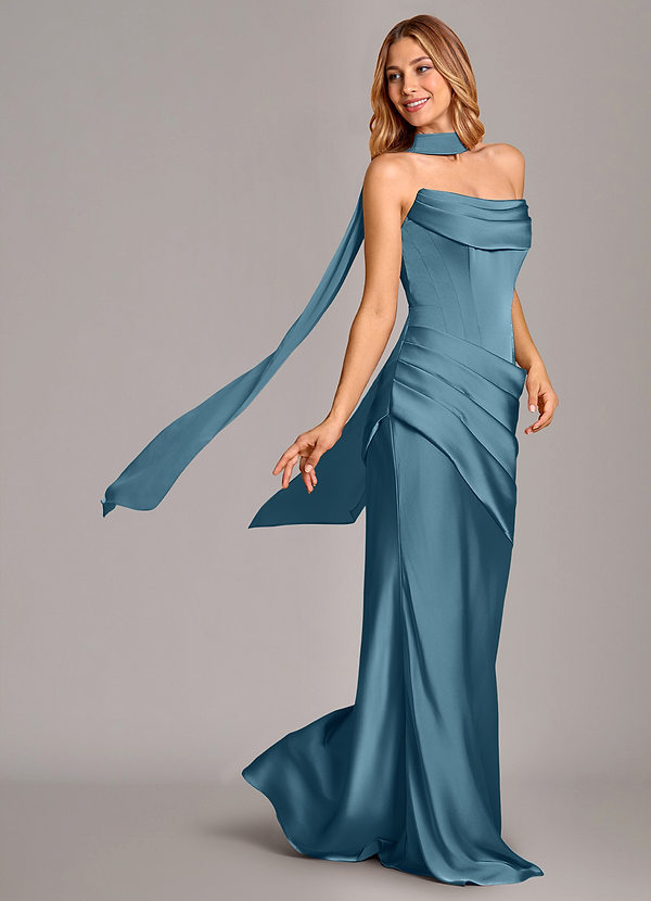 Azazie Pelagia Suknie dla druhen Syrena Gorset Satyna elastyczna Do ziemi Sukienka image1