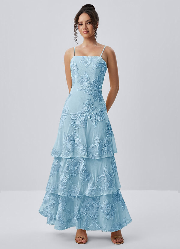 Araceli Himmelsblå Stretchig maxiklänning med 3D-blommor i spets image1