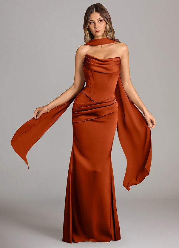 Azazie Sorrel Bridesmaid Dresses Paprika Mermaid Strapless Stretch Satin Convertible Dress image1