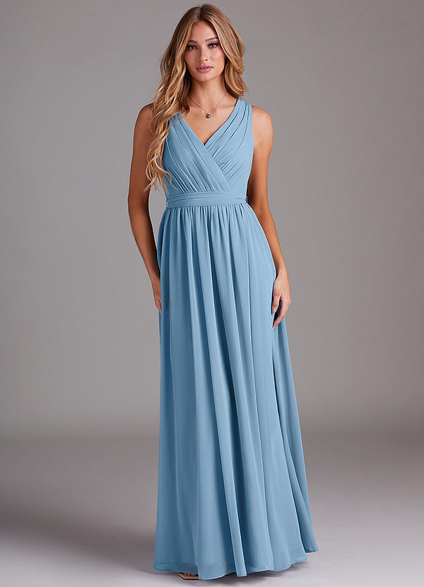 Azazie Kingsley Bridesmaid Dresses Steel Blue A-Line Lace Chiffon Dress image1