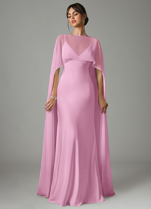 Azazie Stefania Vestidos de dama de honor Vestido Rosa Caramelo de Satén Elástico de Línea A image1