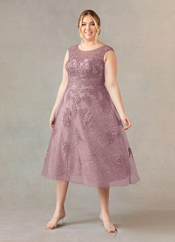 Azazie Flynn Mother of the Brides Dresses Dusty Rose A-Line Boatneck Lace Tulle Dress image1