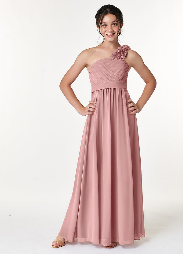 Azazie Flower Junior Jurk van Chiffon met A-Lijn Geplooid Stoffige Roos image1