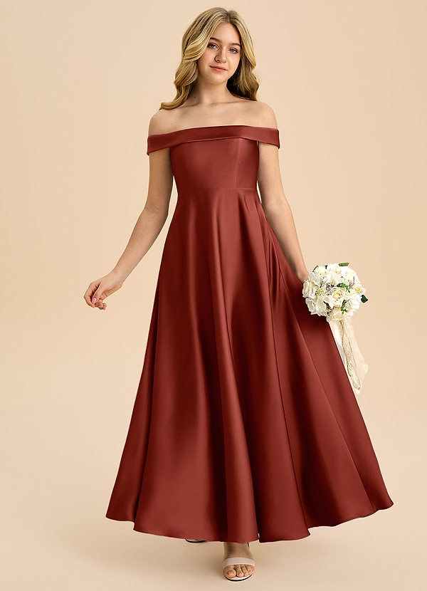 Azazie Sissy Junior Klä av A-Line i Stretch Satin Av axeln image1