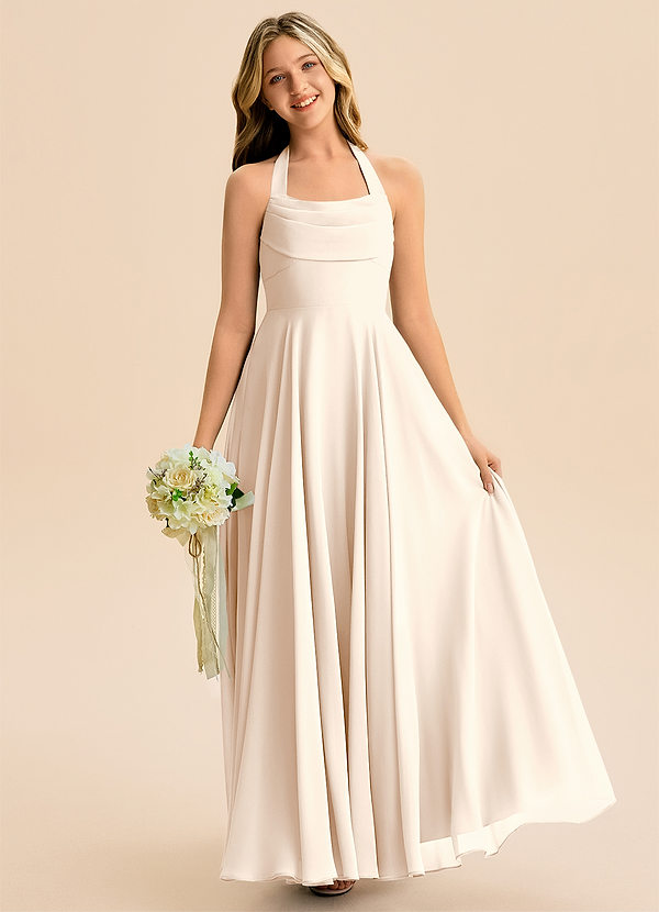 Azazie Kady Junior White Alabaster A-Line Sweetheart Neckline Chiffon Dress image1