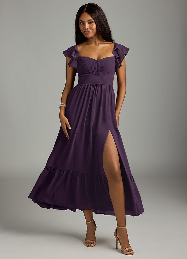 Azazie Anaya Bridesmaid Dresses Plum A-Line Pleated Chiffon Dress image1