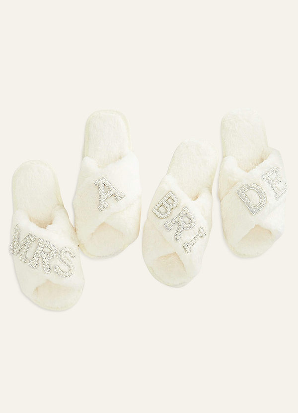 front Bride Fuzzy Slippers with Pearl Letters