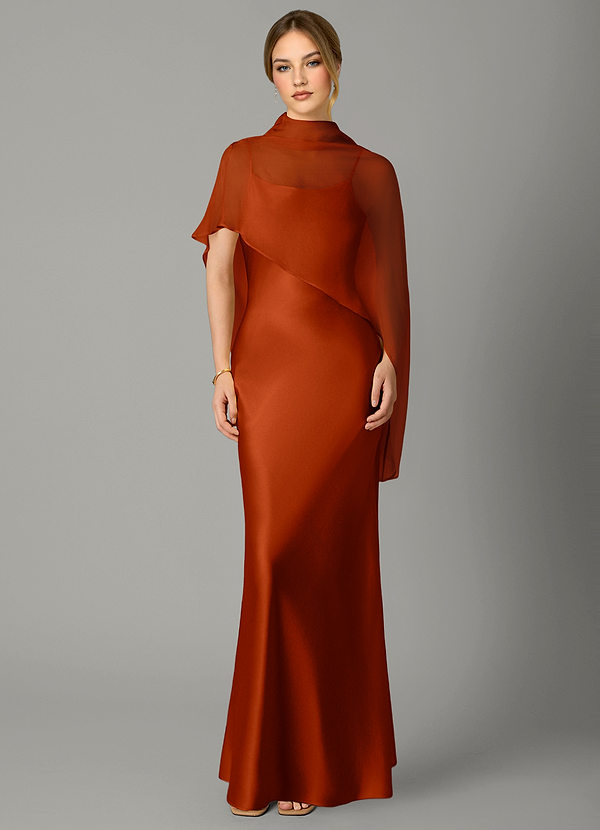 Azazie Jaleesa Bridesmaid Dresses Paprika Sheath High Neck Stretch Satin Dress image1