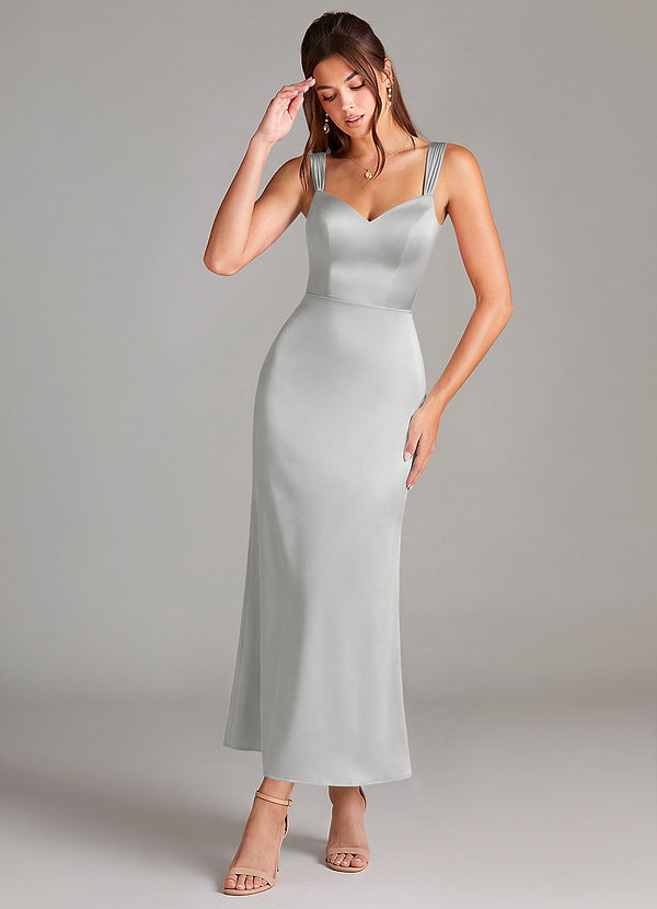 Azazie Denice Brautjungfernkleider Etui Plissee Stretch-Satin Kleid Silber image1