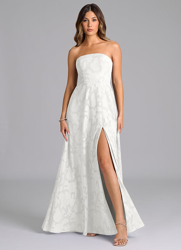 Azazie Wren Morsiusneitojen mekot A-linja Olkaimeton Floral Burnout Lattian pituus Pukeutua image1