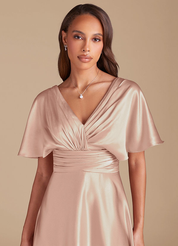 Azazie Pamela Robes Demoiselle d'honneur Robe Trapèze en Satiné métallisé Plissée Rose Perle image1