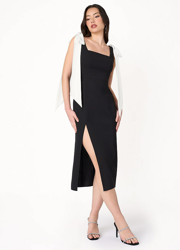 Elle Cream and Black Bow Strap Midi Dress image1
