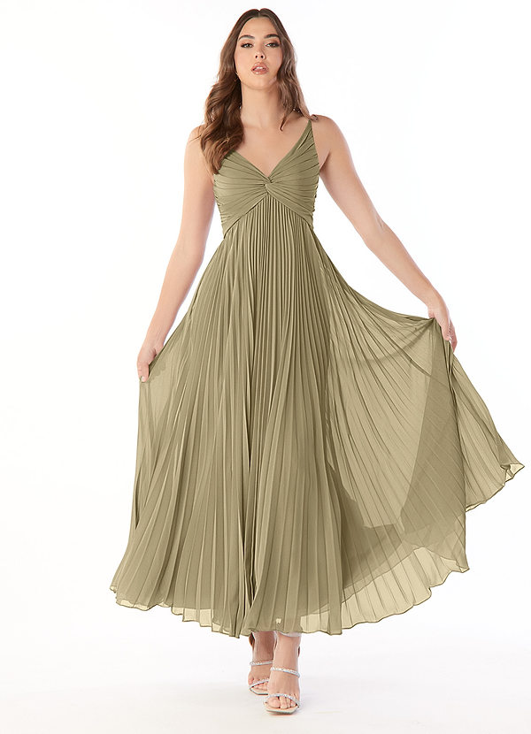 Azazie Raychelle Bridesmaid Dresses Moss Green A-Line V-Neck Chiffon Dress image1