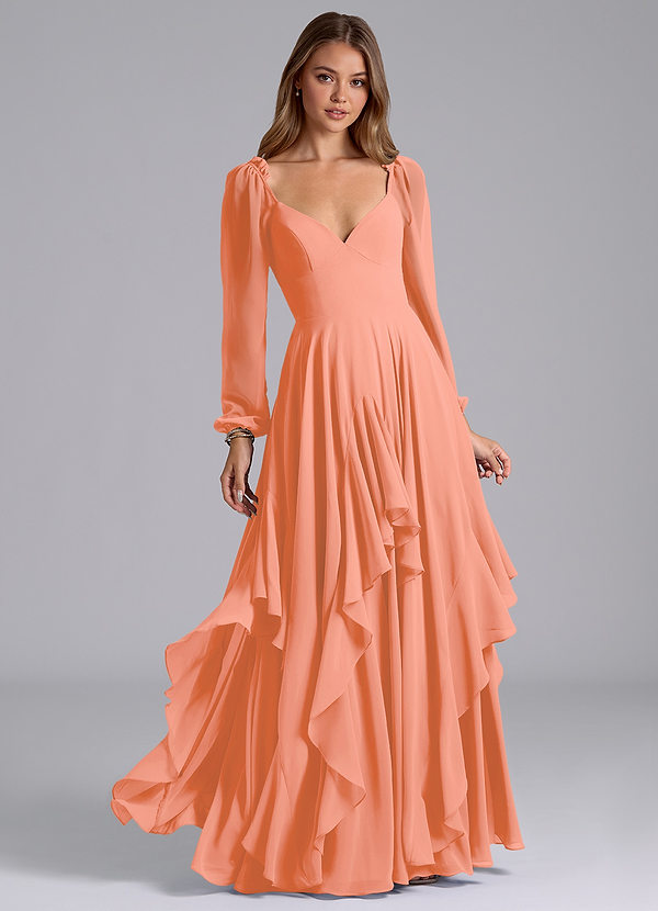Azazie Karan Bridesmaid Dresses Sunset A-Line Long Sleeve Chiffon Dress image1
