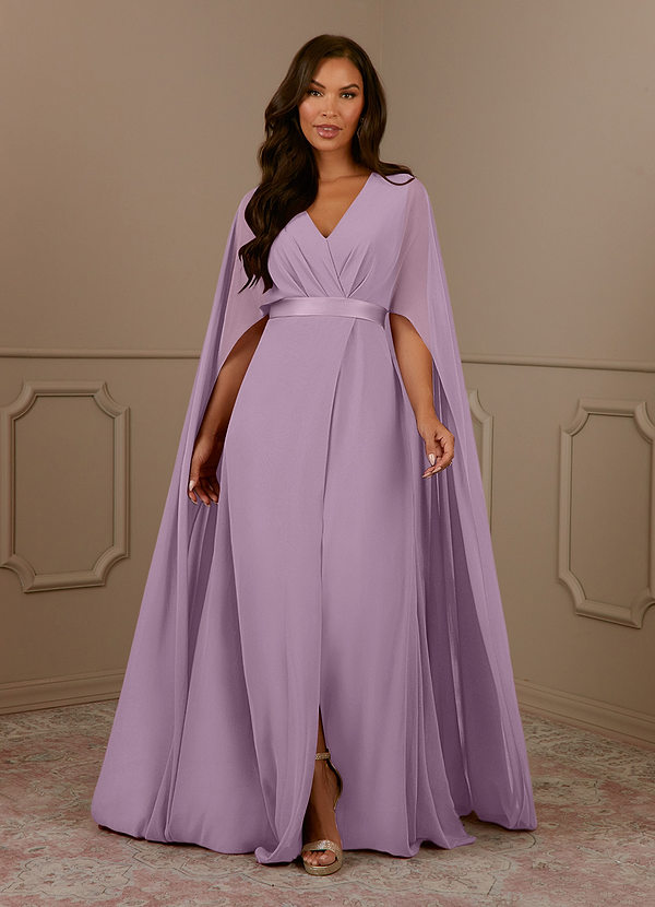 Pleated V-neck 3/4 Sleeves Applique Chiffon Dress Azalea main image 1