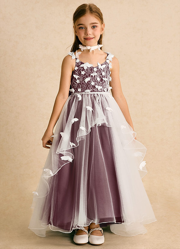 Azazie Darlina Blumenkinder Kleider Ballkleid Spitze Tüll Kleid Elfenbein Cabernet image1