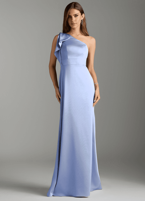 Azazie Rinna Bridesmaid Dresses Ice Mermaid Ruched Stretch Satin Dress image1