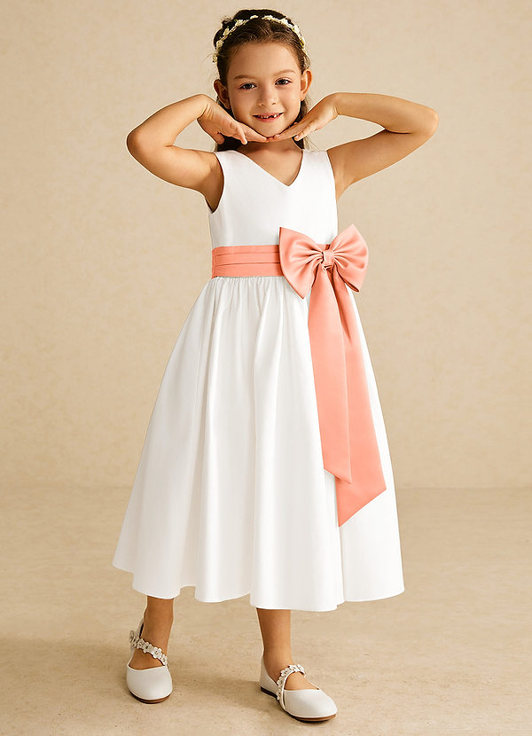 Azazie Darling Flower Girl Dresses Ivory Sunset A-Line Bow Cotton Dress image1