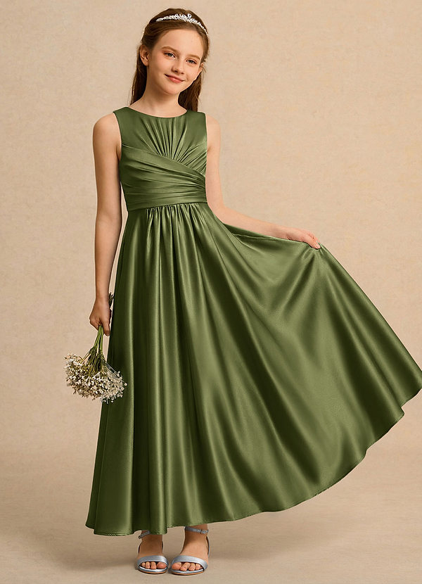 Azazie Ducky Girls Formal Klänningar för brudeflicka Klä A-Line i Stretch Satin Plisserad image1